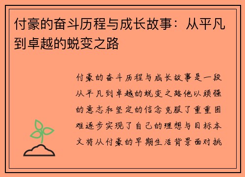 付豪的奋斗历程与成长故事：从平凡到卓越的蜕变之路